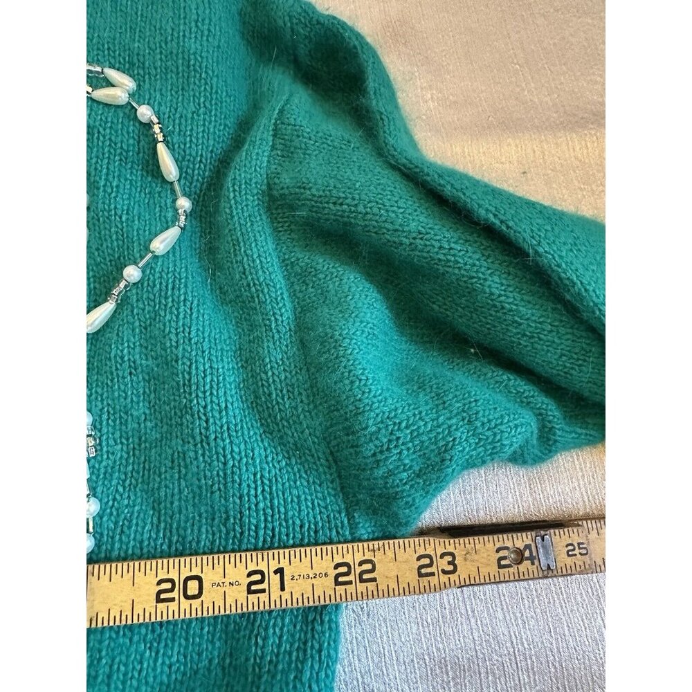 NEW Vtg Santoria Green Beaded Pearls Angora Beaded Sweater Sz Large SOFT - Picture 3 of 9